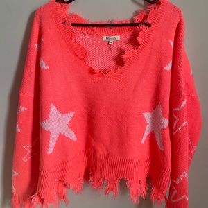 Dolls Kill Hot Pink Deep V Sweater